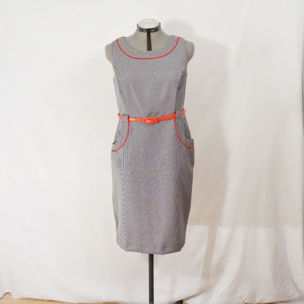 BLACK AND WHITE WOVEN PRINT CHIC WORK DRESS